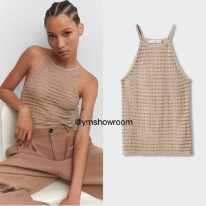 NWT Mango Tan Crochet Halter Top